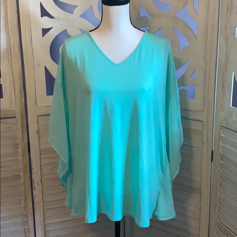 Flutter Batwing Sheer Short Sleeve Top